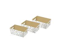 Eurowrap K-28806-BXC - Lot De 3 Boites Corbeilles De Rangement En Carton : Dimensions : Boite 1 = 27x20x12cm, Boite 2 = 29x22x13cm, Boite 3 = 31x24x14cm - Motif : Géométrique Blanc/Bleu/Kraft
