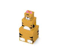 Eurowrap K-29058-BXC - Un Lot De 3 Boites Carrées Empilables En Carton - Boite à - Motifs Pour Enfants - Motif : Tigre - Idéal Pour : Rangement, Décoration, Boite Cadeau