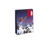 Eurowrap X-29160-2Cpack - Un Lot de 12 Sacs Cadeaux Excellia- Format large - 26,5x14x33 cm - 210g - Motif : L'envol du Père-Noël, Traineau, Merry Christmas - Idéal pour : Jeux De Société, Puzzles