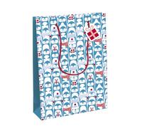 Eurowrap - X-30915-2C - Un sac cadeau Noël - Grand format 26,5x14x33cm - Pingouins, banquise - Qualité supérieure, résistant :210g - idéal pour : jeux de société, puzzles, coffrets