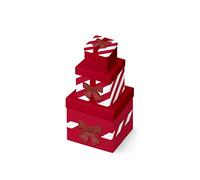 Eurowrap X-31103-BXC - Un Lot De 3 Boites Carrées Empilables En Carton - Boite à - Motifs Pour Enfants - Motif : Cadeau, Rouge Et Blanc - Idéal Pour : Rangement, Décoration, Boite Cadeau