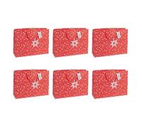 Eurowrap X-32814-6Cpack - Un Lot de 6 Sacs Cadeaux Kraft blanc- Format Shopping - 37,3x11,8x27,5 cm - 210g - Motif : Etoiles blanches fond rouge Noël - Idéal pour : Jeux Société, Puzzles