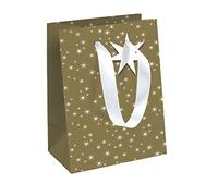 Eurowrap X-32829-3C - Un Sac Cadeau Excellia- Format Moyen - 21,5x10,2x25,3cm - 210g - Motif : Etoiles blanches sur fond or - Emballage Cadeau, Idéal pour : Livre, Jeu, Petits cadeaux
