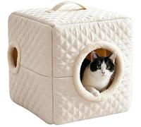 Eurpand Lit Couvert pour Chat Blanc Panier Thermique avec Coussin Amovible Nid Douillet pour Intérieur Chambre et Salon CHATIERE