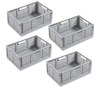 EURXLQ 4 Caisse Pliable Plastique, Empilable Cagettes avec Poignée - Panier Rangement pour Chambre à Coucher, Bureau, Cuisine (Gris, 30×20×12cm)