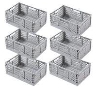 EURXLQ 6 Caisse Pliable Plastique, Empilable Cagettes avec Poignée - Panier Rangement pour Chambre à Coucher, Bureau, Cuisine (Gris, 20×15×9cm)