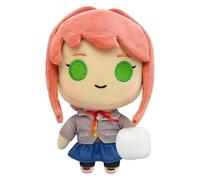 Eurxxq Sanshee Doki Doki Literature Club Poupée en peluche, cheveux rose corail, uniforme gris, jupe bleue, peluche de 22 cm