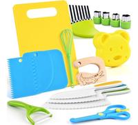 EURYUNG Kit Couteaux Sécurité de Cuisine pour Enfants - 17 Pièces Couteau Montessori Enfants pour Couper et Cuire des Fruits ou Légumes | Couteaux Enfant qui ne Coupe pas, à Partir de 2 Ans