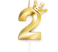 eusbon Lot de 2 bougies pour gâteau d'anniversaire fille et garçon, bougie couronne dorée 2, 8 cm grande taille bougie d'anniversaire à paillettes pour décoration de gâteau