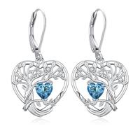 Eusense Boucles d'Oreille Arbre de Vie Cœur Pierre de Naissance Bijou Femme | Livré dans un coffret cadeau, Finition soignée, Bijoux Cadeau, Anniversaire, Fête des Mères, Saint-Valentin, Noël