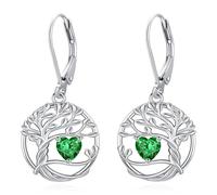Eusense Boucles d'Oreilles Arbre de Vie avec Cœur en Pierre de Naissance Bijou Cadeau Personnalisable pour Anniversaire et Fête des Mères