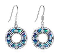 Eusense Boucles d'oreilles en argent 925 Boucles d'oreilles Viking Helm of Awe Aegishjalmur Vegvisir Boucles d'oreilles Viking Dangle Hinge Hoop Boucles d'oreilles pour femmes et filles