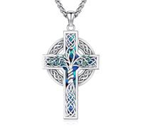 Eusense Collier Arbre de Vie Collier Croix Celtique Homme en Argent 925 Sterling Pendentif Croix Bijoux Irlandais Amulette pour Femmes et Hommes