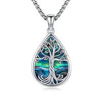 Eusense Collier Arbre de Vie en Argent 925 avec coquille d'haliotide Pendentif Arbre de Vie en Forme de Larme Bijoux Cadeau pour Femmes Avec Boîte-Cadeau