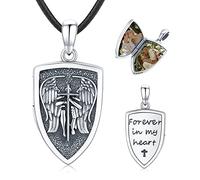 Eusense Collier Archange Michael/St Benoît/Saint Christopher/Vierge Marie/Crucifix Pendentif Catholique Religieux 925 Argent Bijoux Amulette de Protection Médaille Homme Femme