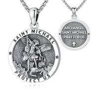 Eusense Collier Archange Michael/St Benoît/Saint Christopher/Vierge Marie/Crucifix Pendentif Catholique Religieux 925 Argent Bijoux Amulette de Protection Médaille Homme Femme