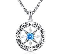 Eusense Collier Boussole en Argent 925 Pendentif Boussole Collier de Talisman de Voyage pour Graduation Amitié Bijoux Cadeau pour Hommes Femmes
