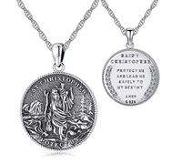 Eusense - Collier catholique en argent 925 avec médaille de Saint-Christophe, Saint-Michel, Crucifix, Saint-Jude Thaddée, Saint-Raphaël, Sept Archanges, Saint-Benoît et Vierge Marie, unisexe, Argent