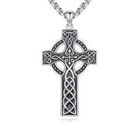 Eusense Collier Croix Celtique Homme Collier Noeud Celtique en Argent 925 Sterling Bijoux Irlandais Amulette pour Femmes et Hommes