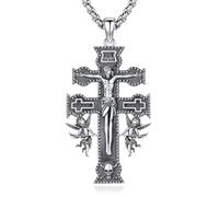 Eusense Collier Croix Crucifix en Argent 925 Collier Croix Pendentif Cruz de Caravaca Amulette Bijoux Cadeau pour Hommes Femmes