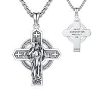 Eusense Collier Croix Saint Christophe Argent 925 Saint Christophe Pendentif Saint Christophe Nous Protège Médaille Patron Amulette Religieuse Bijoux Cadeaux pour Hommes Femmes