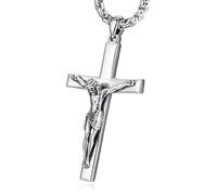 Eusense Collier Crucifix Pendentif Jésus Christ Croix Argent 925 Bijoux Chretienne Catholique Amulette de Protection pour Homme Femme