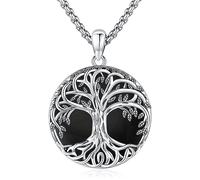 Eusense Collier d'arbre De Vie Pour Femmes Argent 925 avec Pendentif en Obsidienne Noire Chaîne Pour Femmes Cadeaux D'anniversaire