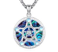 Eusense Collier Pentagramme Triple Collier Déesse Lune Argent 925 Pendentif Hécate Pendentif Soleil et Lune Bijoux Cadeaux Spirituels Amulette Wiccan Pagan Talisman pour Hommes Femmes