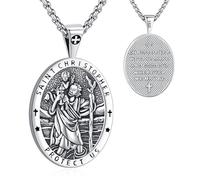 Eusense Collier Saint Christophe en Argent 925 médaille Saint Christophe Bijoux Religieux Amulette pour Hommes Femmes