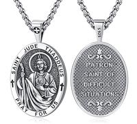 Eusense Collier Saint Jude Thaddeus Pendentif Saint Jude Thaddeus Pendentif Saint Jude Thaddeus Chaîne en argent sterling 925 Amulette Collier Pendentif Protection Bijoux Unisexe Femmes Hommes Cadeaux