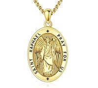 Eusense Collier Saint Michel pour homme et femme en argent sterling 925 avec pendentif Saint Christophe Vierge Marie Miraculeuse Médaille de prière de la main San Benito Benoît, Argent sterling, Pas