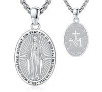 Eusense Collier Saint Vierge Marie Pendentif St Marie Argent 925 Catholique Religieux Bijoux Amulette de Protection Médaille pour Femme