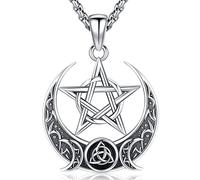 Eusense Collier Triple Déesse de La Lune en Argent 925 Pendentif Pentagramme Noeud Celtique Pentacle Amulette Wiccan Bijoux Cadeau pour Femmes Filles