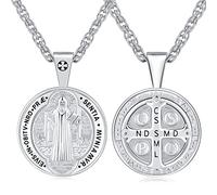 Eusense Médaille Saint Benoit St Benoît Collier Chrétienne Catholique Pendentif Patron Bijoux Religieux pour Homme Femme