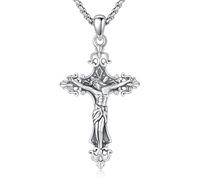 Eusense Pendentif Croix en Argent Sterling 925 Collier Crucifix Jésus Christ Pendentif Crucifix Bijoux Religieux Catholiques Amulette Protection Cadeau pour Hommes et Femmes
