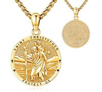 Eusense Pendentif Saint Christophe en Argent 925 Chaîne Pendentif Saint Christophe Collier Saint Christophe Bijoux Religieux Amulette pour Hommes Femmes