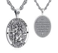 Eusense Saint Christophe/Saint Michel/Crucifix/Saint Jude Thaddeus/Saint Raphael/Sept Archanges/Saint Benoît/Vierge Marie Collier en argent 925 Pendentif Patron Bijou religieux Médaille Catholique