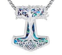 Eusense Viking Jewelry Collier Marteau de Thor en Argent 925 Arbre de Vie Marteau de Thor Mythologie Nordique Mjolnir Pendentif Chaîne Amulette Bijoux de Protection pour Hommes Femmes