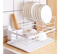 Eushine Égouttoir à Vaisselle Multifonction, avec Panier à Couverts et Bac d'égouttage, Blanc, 43 x 32 x 27 cm