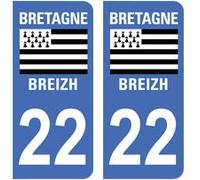 EUSKAL HERRIA EH 2 Autocollants 22 Côtes d'Armor Plaque immatriculation département Auto 22 : Angles arrondis