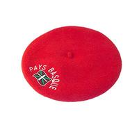 Euskal Txapela Béret Rouge Adulte brodé - Adoptez Un Look Tendance et typiquement français en Vous réappropriant Le béret Basque -100% Laine - 28 cm de diamètre (Rouge)