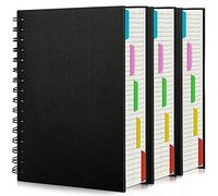 EUSOAR Lot de 3 carnets à spirales lignés A5 14 x 21,1 cm, papier 100 g/m², 120 feuilles/240 pages, couverture rigide noire à 5 sujets, pour prise de notes scolaires, affaires, travaux d'écriture