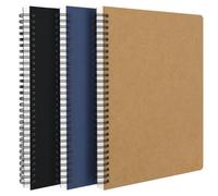 EUSOAR Lot de 3 carnets B5 de 18,5 x 25,9 cm lignés à spirales, 120 pages pour le travail, l'école, la prise de notes, noir, kraft, bleu roi