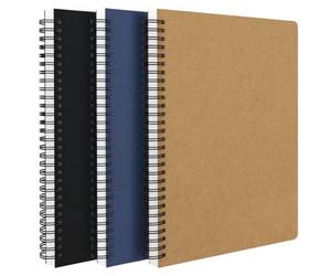 EUSOAR Lot de 3 carnets B5 de 18,5 x 25,9 cm lignés à spirales, 120 pages pour le travail, l'école, la prise de notes, noir, kraft, bleu roi