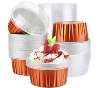Eusoar Lot de 50 gobelets en aluminium avec couvercles, 8,5 x 6,6 x 6 cm, 125 ml pour collations, desserts, farine, cupcake croustillant, ramequin pour tarte, traiteur recyclable, cupcakes - Caramel