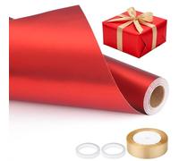EUSOAR Papier Cadeau Rouge - 1 Set Rouleau Papier Mat avec 2 Ruban Adhésif Double Face, 1 Ruban - 43cm x 10m Gift Wrapping Paper Rouge - Emballage Cadeaux pour Bouquets