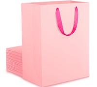 EUSOAR Petit Sac Cadeau Rose - Lot de 20 Sac en Papier Kraft Rose S 15x6x20cm - Sac Transport Cadeau Rose Anniversaire Femme -Pink Gift Bags- Pochette Cadeau Petit Format - Sac en Carton de Rose