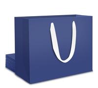 EUSOAR Sac Cadeau Bleu Marine - 230GSM Sac Kraft avec Poignée - 10 Pièces Pack Pochette Cadeau Taille Moyenne M 27x8x21cm - Navy Blue Paper Bags with Handles for Gift Wrap - Sachet Emballage
