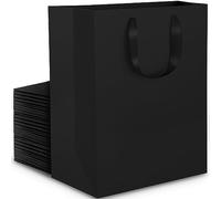 EUSOAR Sac Cadeau Moyenne Format - 250GSM Pochette Cadeau Maitresse Mariage Invité - 30 Pièces Sachet Cadeau Noir M 20x10x28cm - Black Paper Bags for Gift Wrapping - Sac Kraft avec Poignée