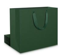 EUSOAR Sac Cadeau Vert Grand - 10 Sacs Papier Kraft Foncé L 32x28x11.5cm - 230GSM avec Poignées pour Cadeaux et Fêtes - Pochette en Carton